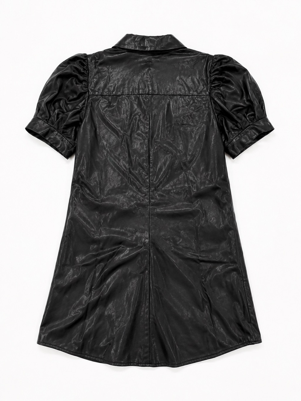 Tyler Böe Black Faux/Vegan Leather Puff Sleeve Shirt Mini Dress Size 4 - Picture 4 of 6